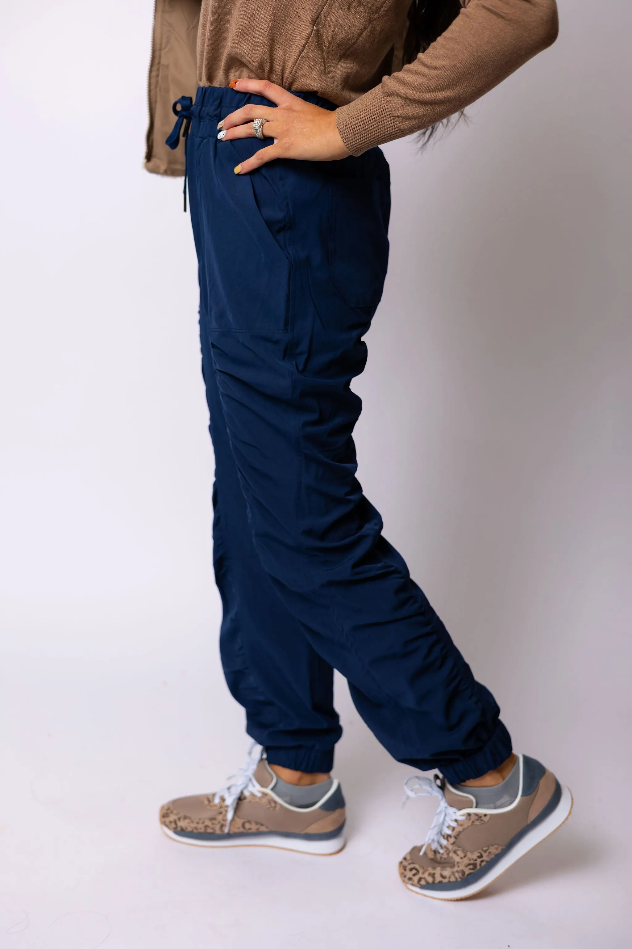 Shirring Detail Navy Jogger