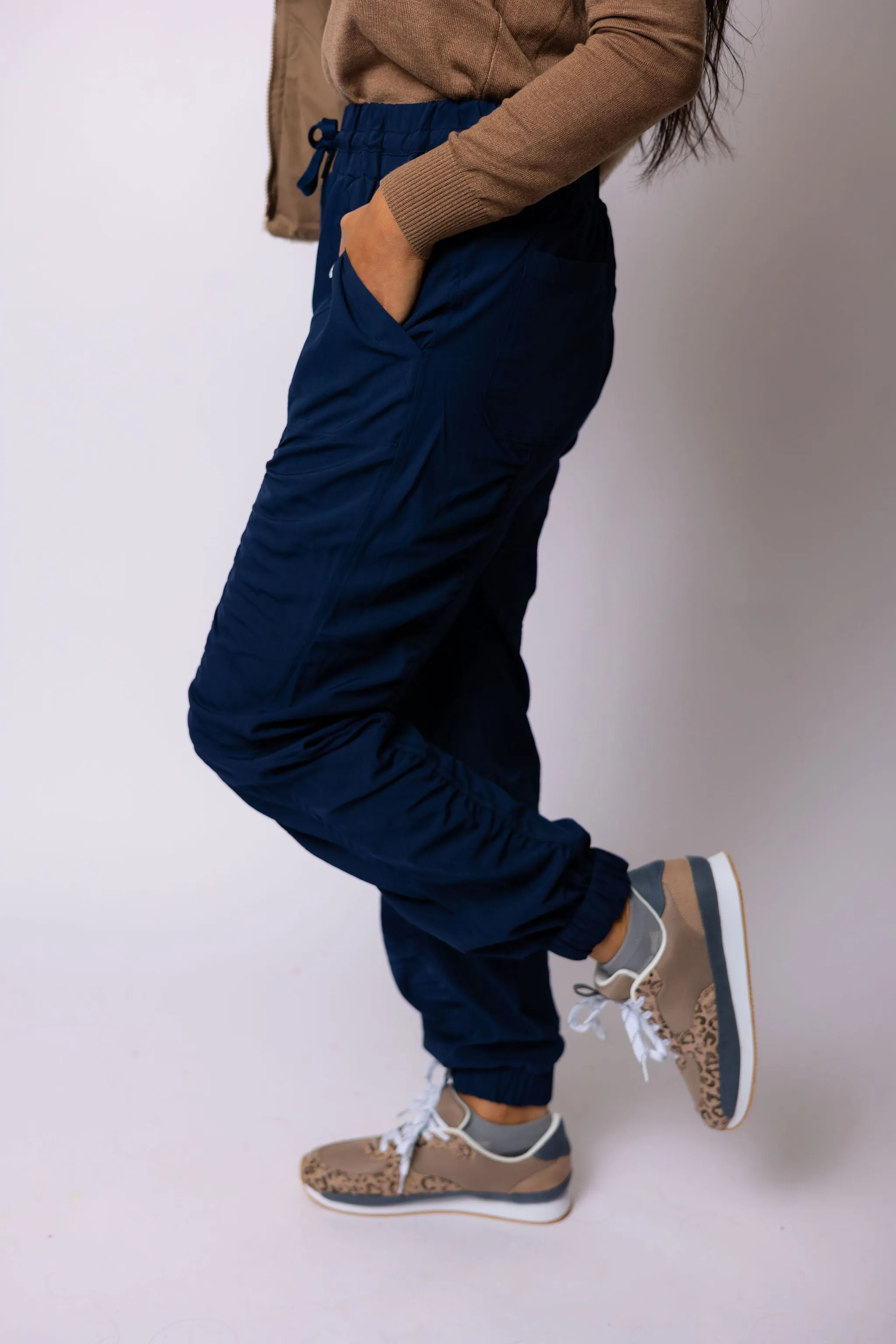 Shirring Detail Navy Jogger