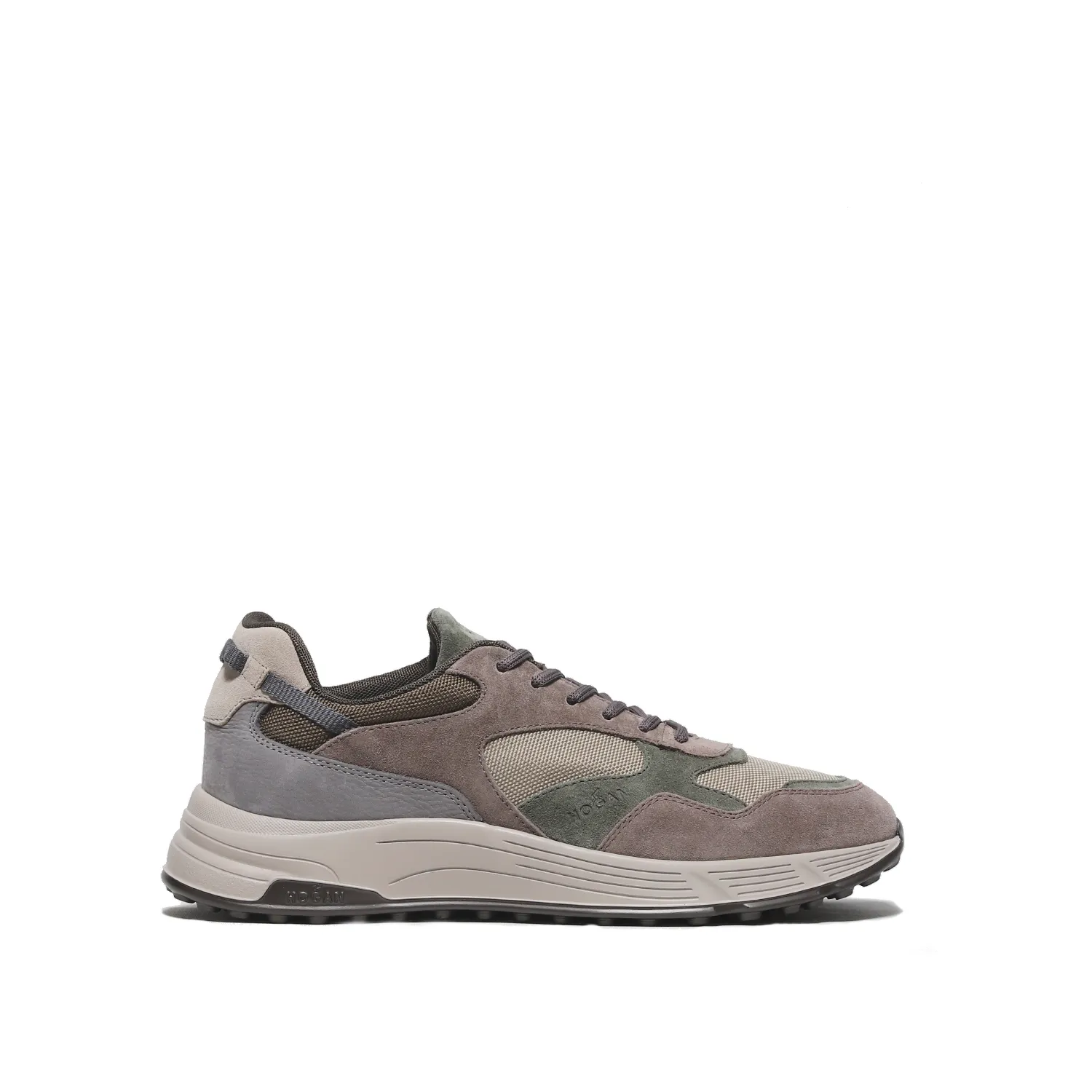 Sneaker Hyperlight in suede e tessuto tecnico beige con inserti verdi