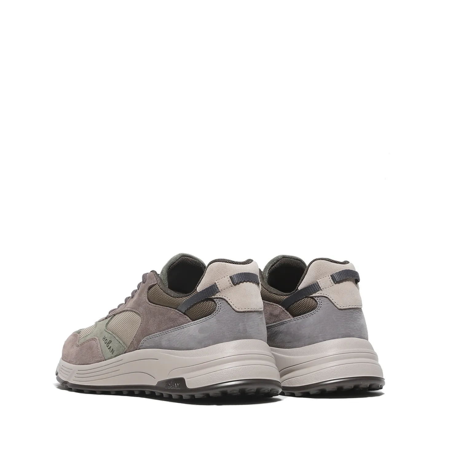 Sneaker Hyperlight in suede e tessuto tecnico beige con inserti verdi