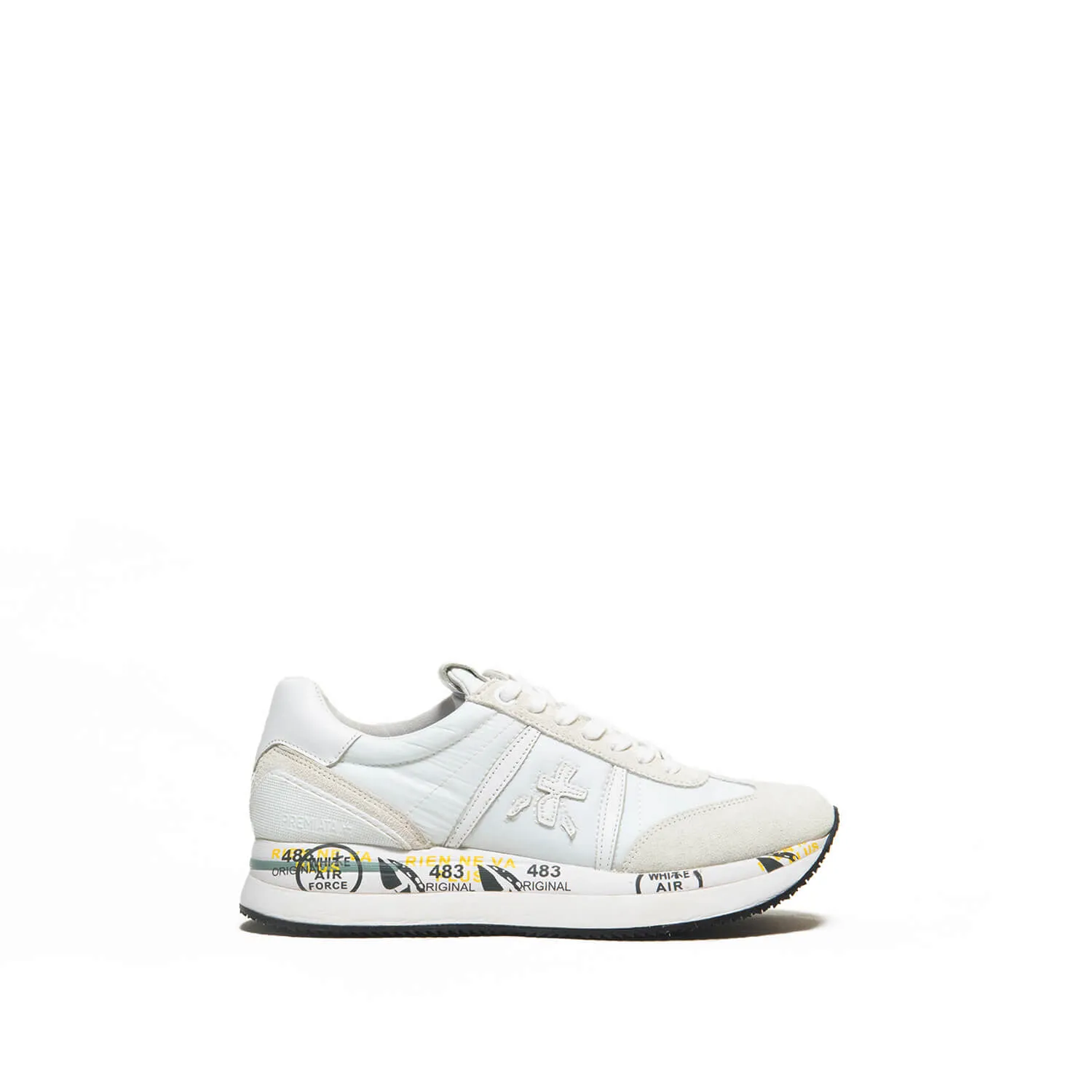 Sneaker Premiata donna modello Conny in suede e tessuto tecnico bianco