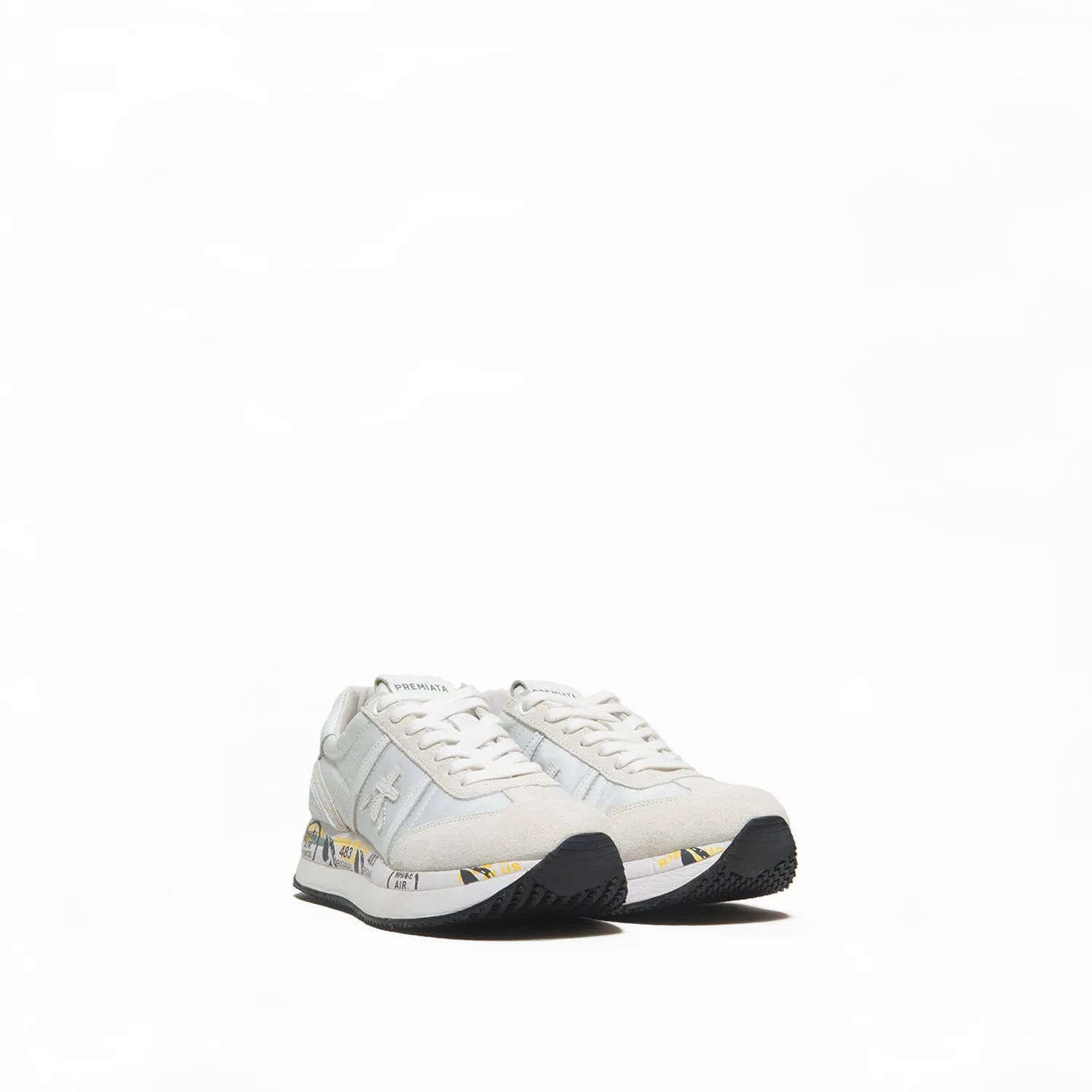 Sneaker Premiata donna modello Conny in suede e tessuto tecnico bianco