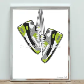 Sneaker Wall Art- Air Max 90 Fluro Yellow/Grey (Limited Edition)