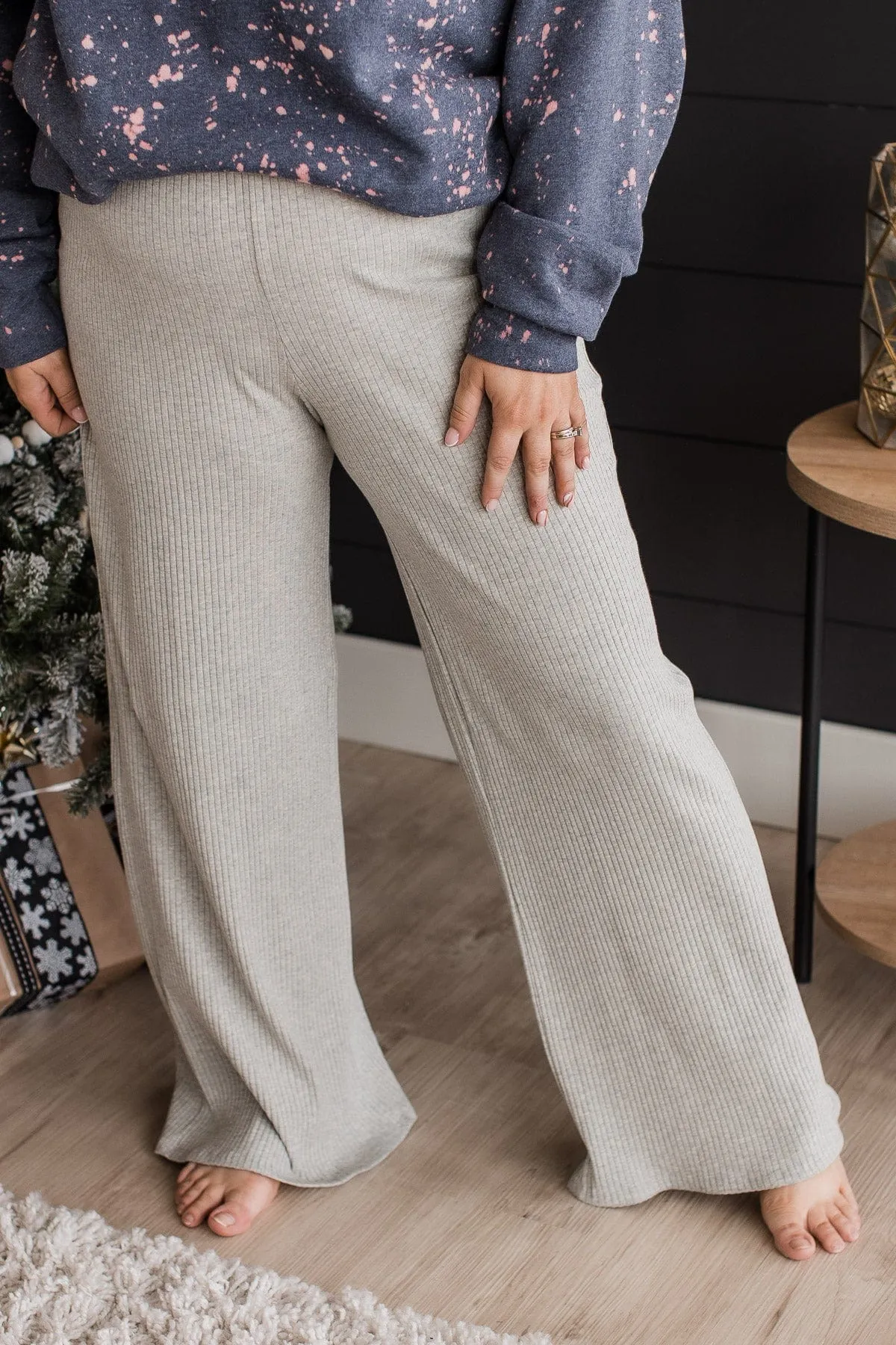 Snuggle Weather Knit Lounge Pants- Heather Grey