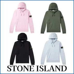 STONE ISLAND  |Long Sleeves Plain Cotton Logos on the Sleeves Hoodies