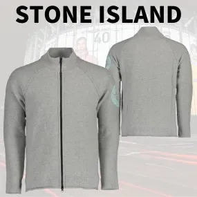 STONE ISLAND  |Wool Long Sleeves Plain Logos on the Sleeves Logo Sweaters