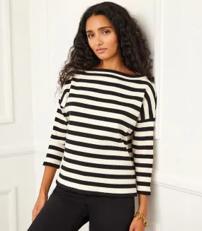 Stripe Three Quarter Sleeve Boatneck Top