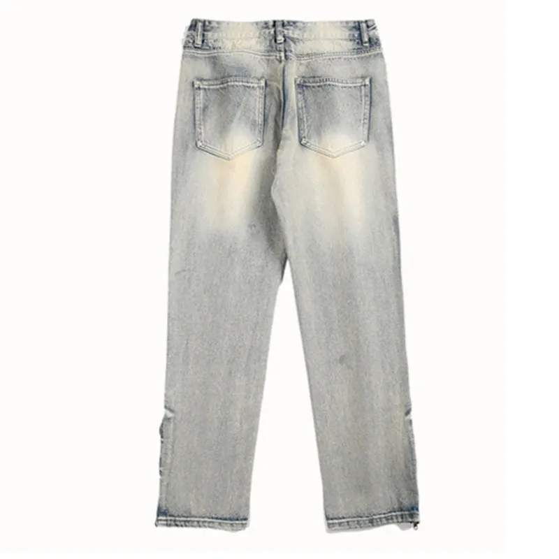 Tattered Denim Jeans with Ankle Zip