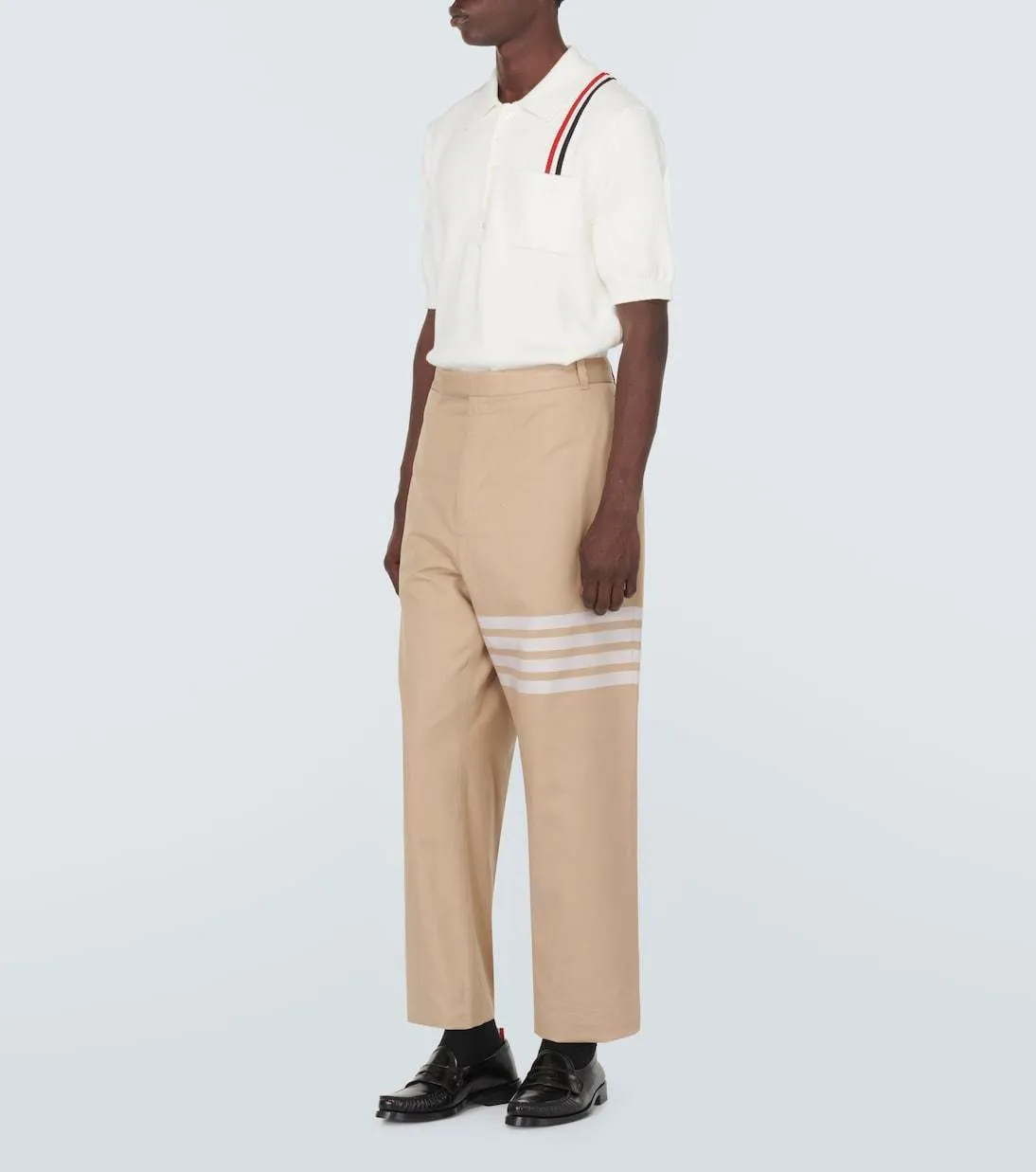 THOM BROWNE  |Pullovers Stripes Plain Cotton Short Sleeves Designers Polos