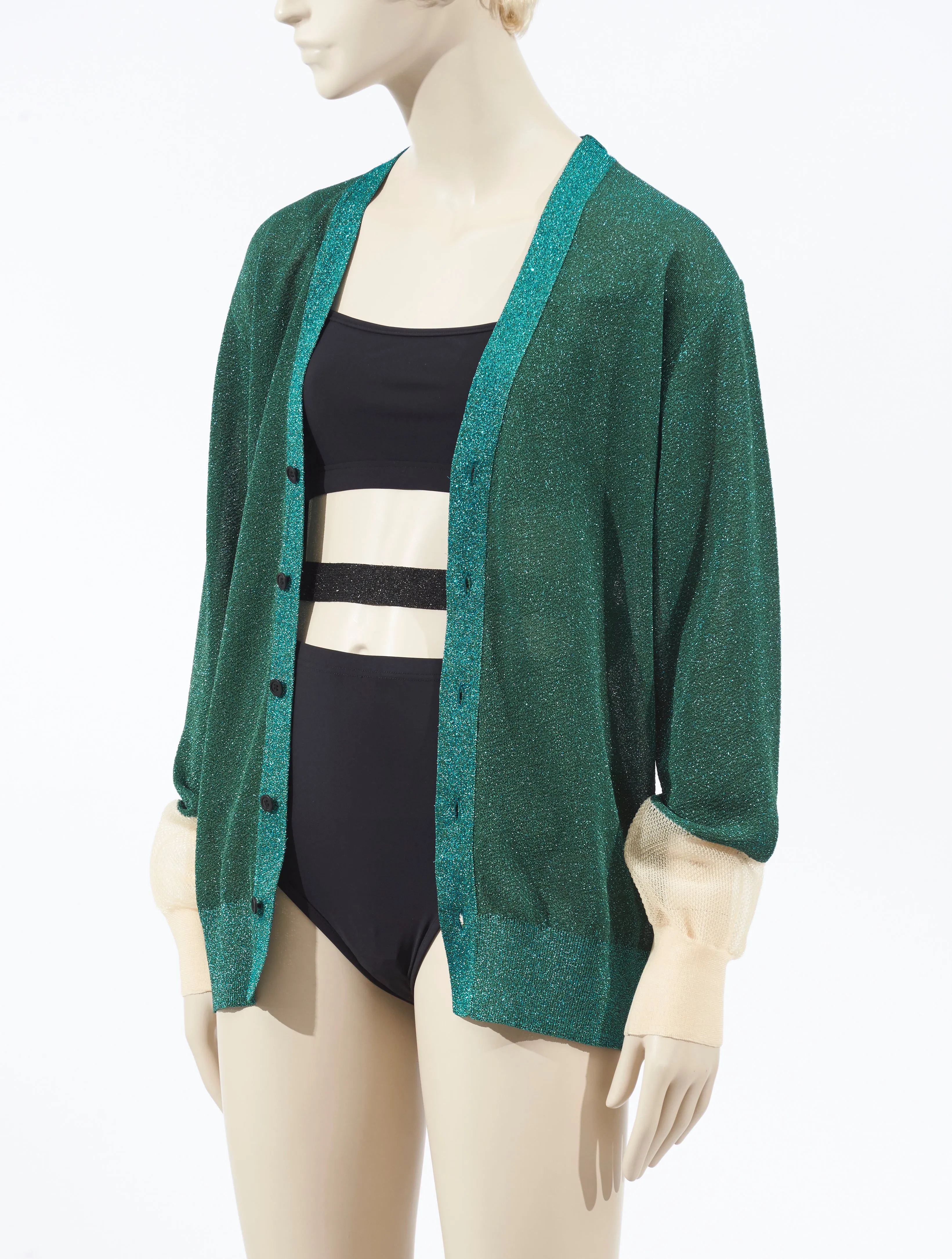 Toga Pulla Lame Knit Cardigan Green