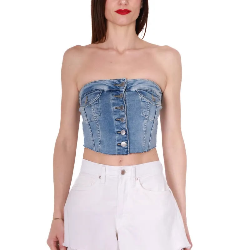 TOP CROPPED IN JEANS, BLU