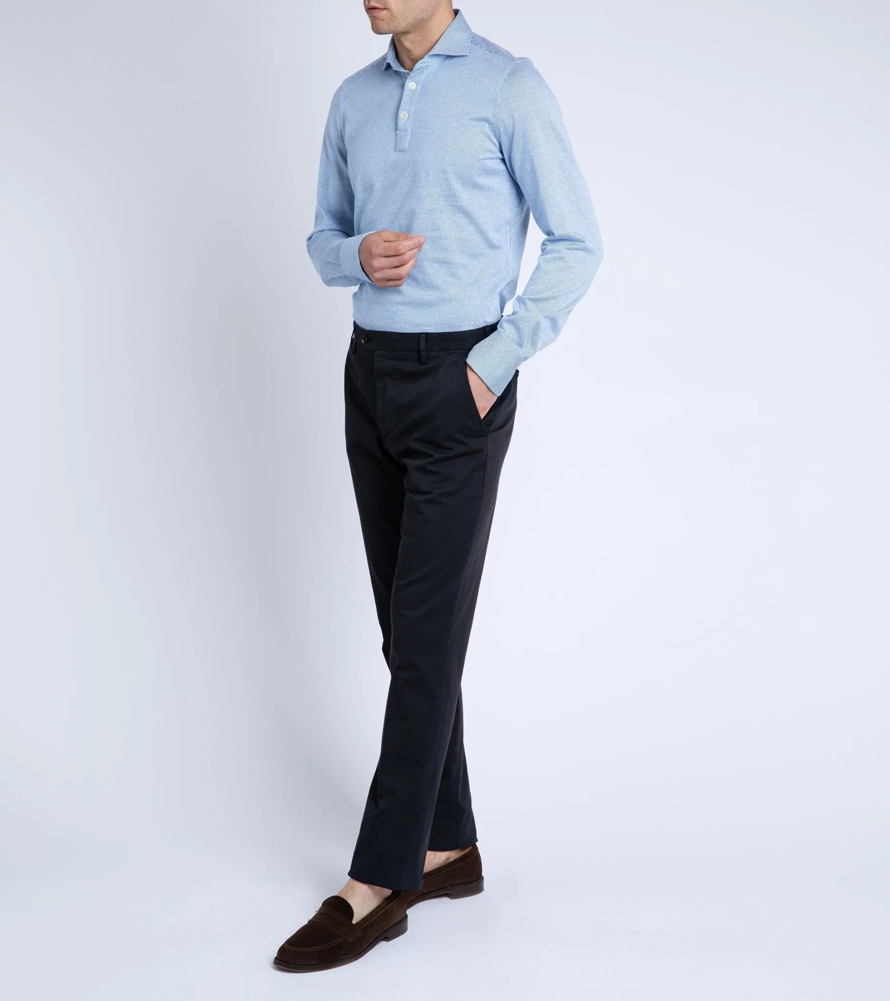 Trunk Welbeck Flat Front Cotton Trousers: Navy