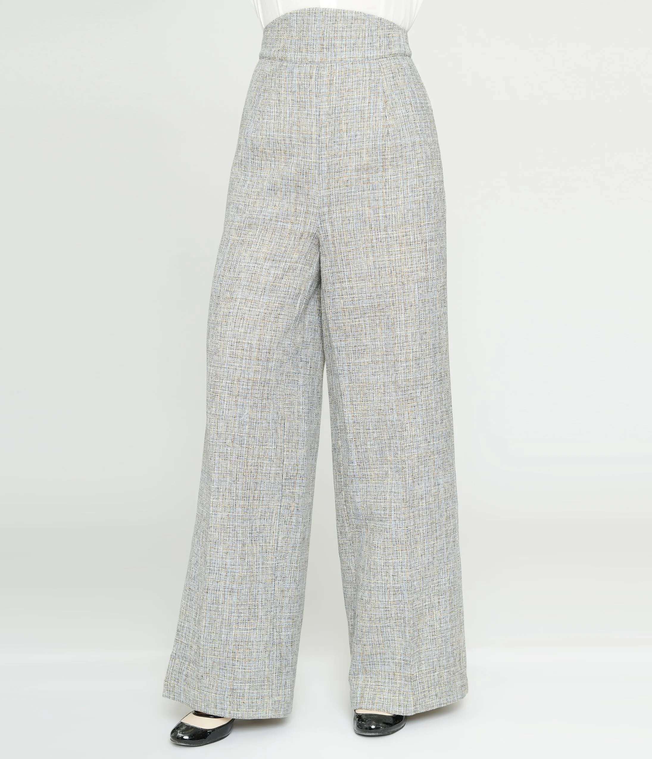 Unique Vintage 1940s Beige & Baby Blue Tweed High Waist Pants