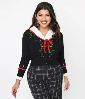 Unique Vintage Black Holiday Lights Crop Cardigan