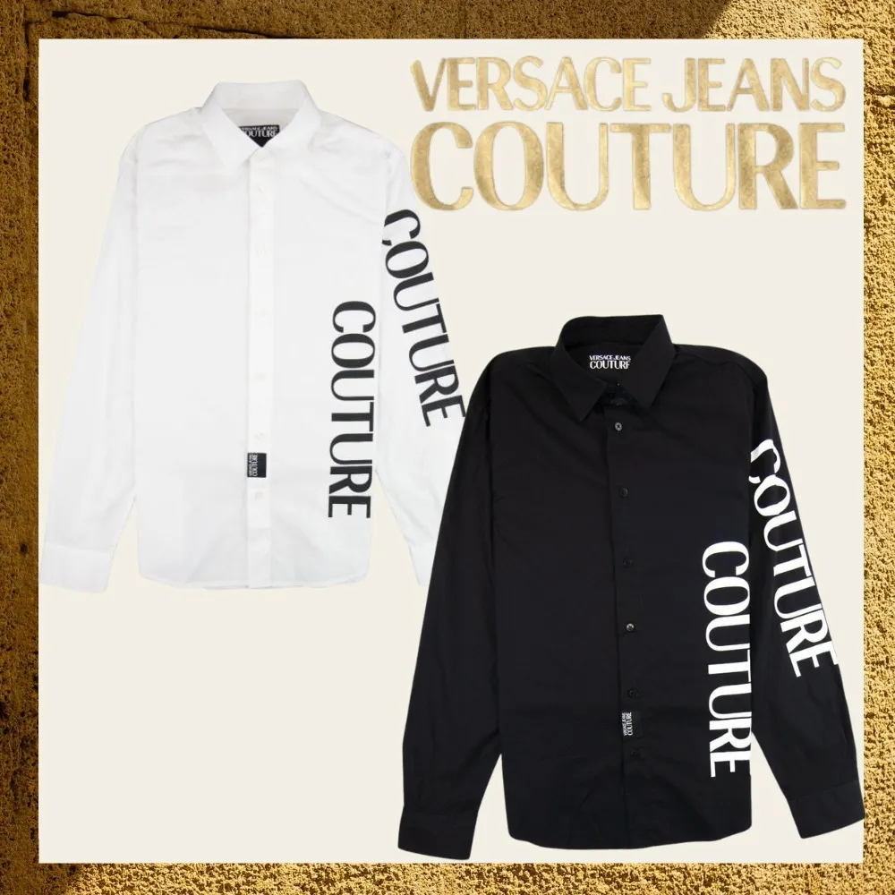 VERSACE JEANS  |Long Sleeves Cotton Logos on the Sleeves Logo Shirts