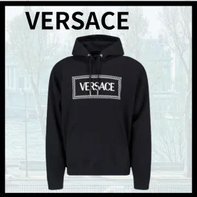 VERSACE  |Pullovers Long Sleeves Plain Cotton Logo Luxury Hoodies