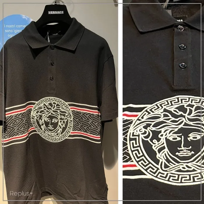 VERSACE  |Pullovers Plain Short Sleeves Logo Luxury Polos