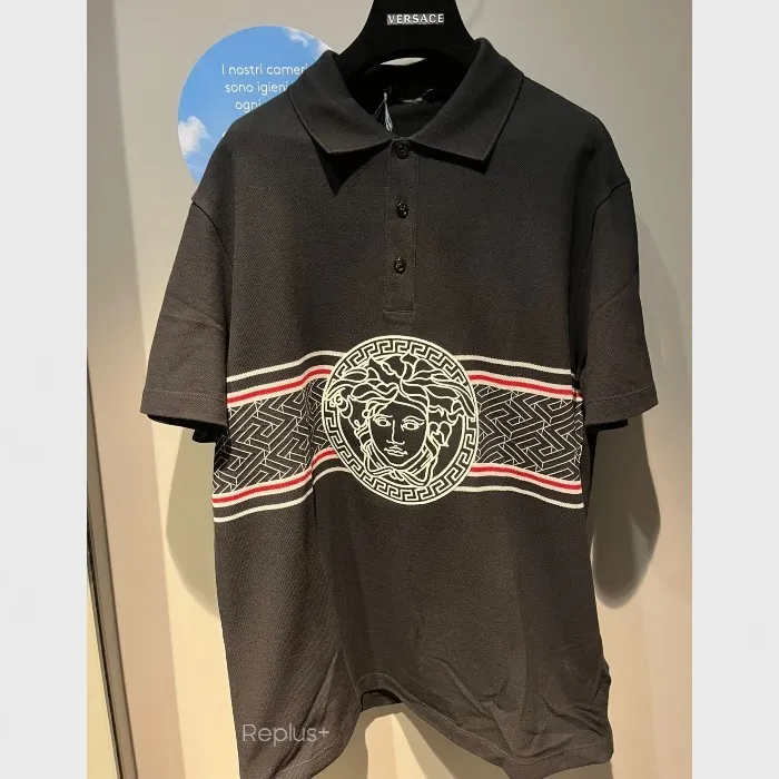 VERSACE  |Pullovers Plain Short Sleeves Logo Luxury Polos