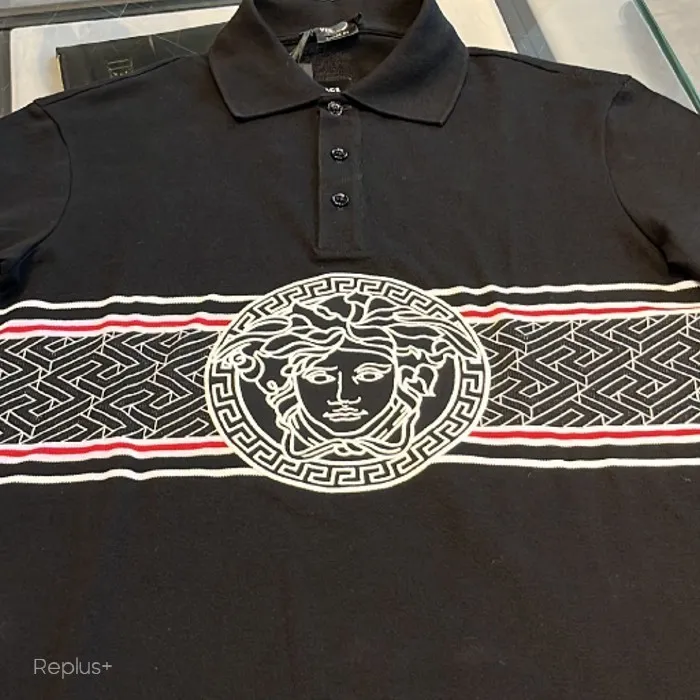 VERSACE  |Pullovers Plain Short Sleeves Logo Luxury Polos