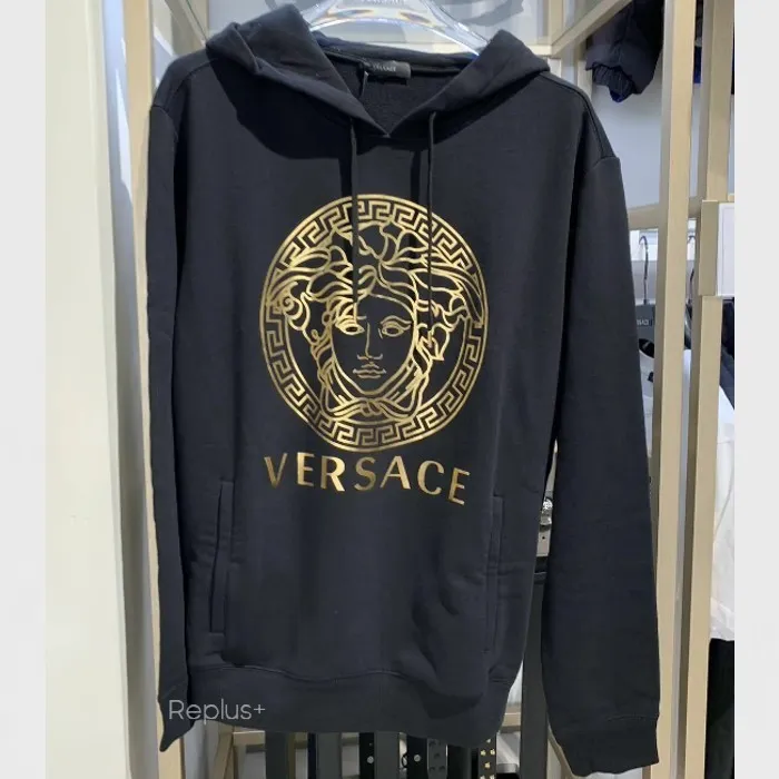 VERSACE  |Pullovers Unisex Long Sleeves Plain Logo Luxury Hoodies