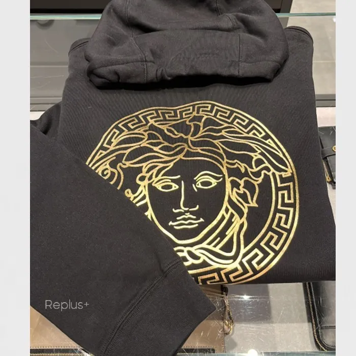 VERSACE  |Pullovers Unisex Long Sleeves Plain Logo Luxury Hoodies