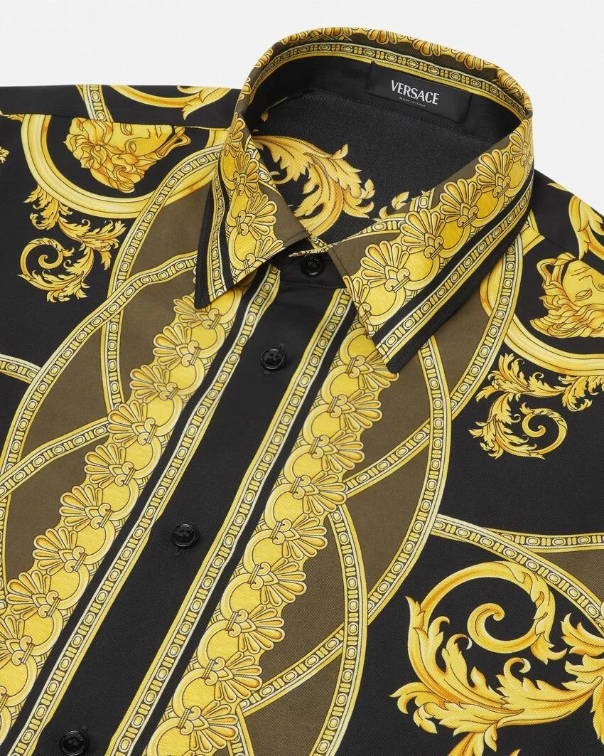 VERSACE  |Silk Long Sleeves Logos on the Sleeves Logo Luxury Shirts