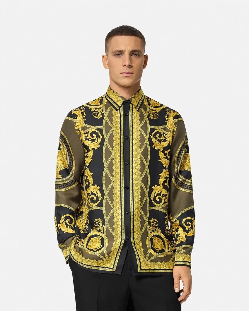 VERSACE  |Silk Long Sleeves Logos on the Sleeves Logo Luxury Shirts