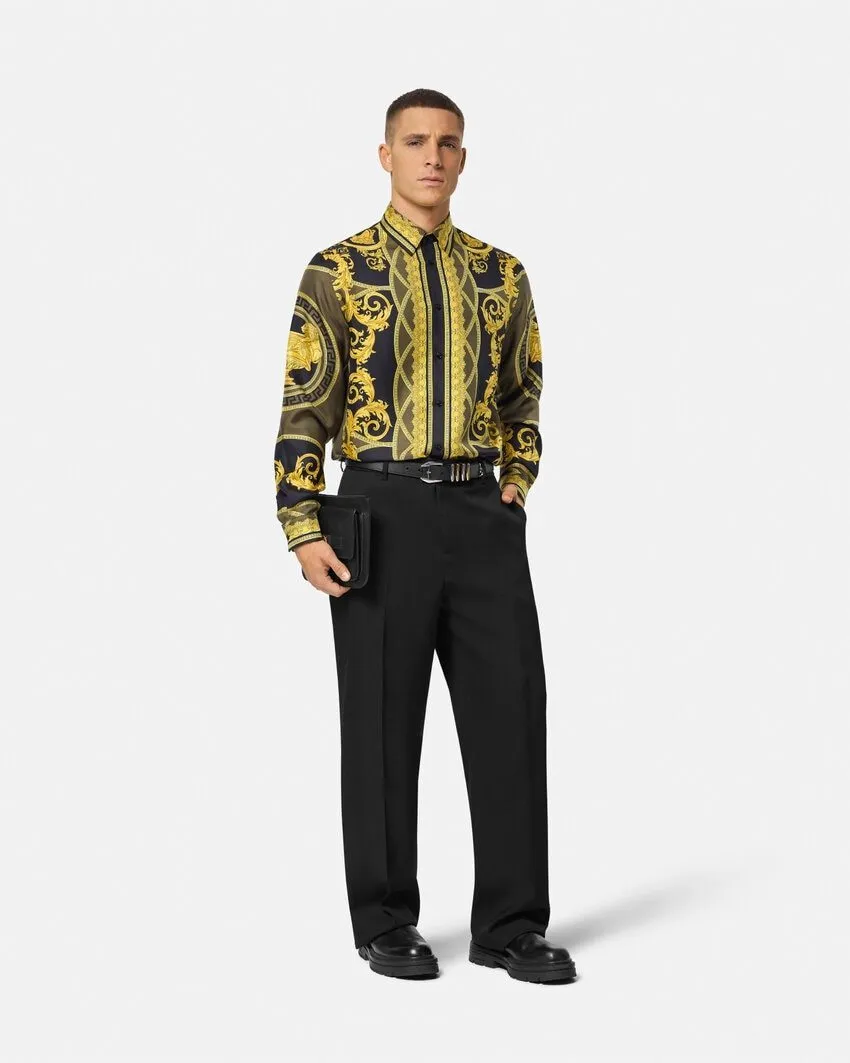 VERSACE  |Silk Long Sleeves Logos on the Sleeves Logo Luxury Shirts