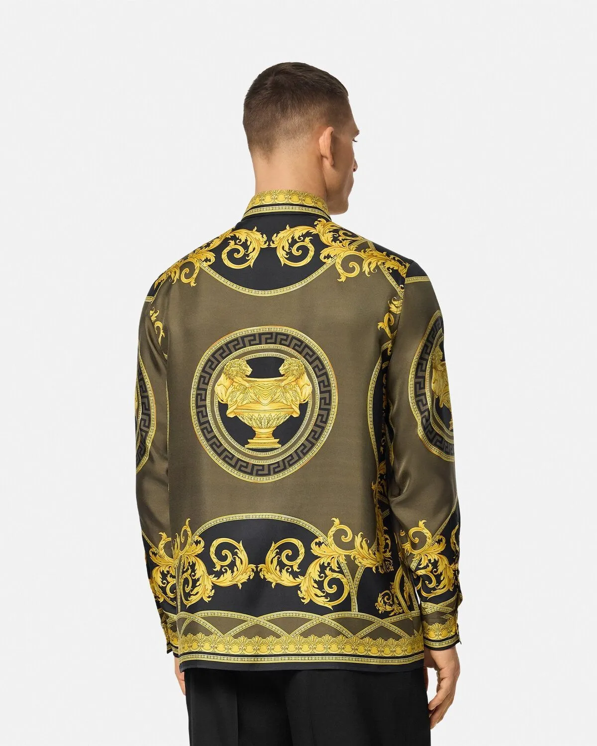 VERSACE  |Silk Long Sleeves Logos on the Sleeves Logo Luxury Shirts