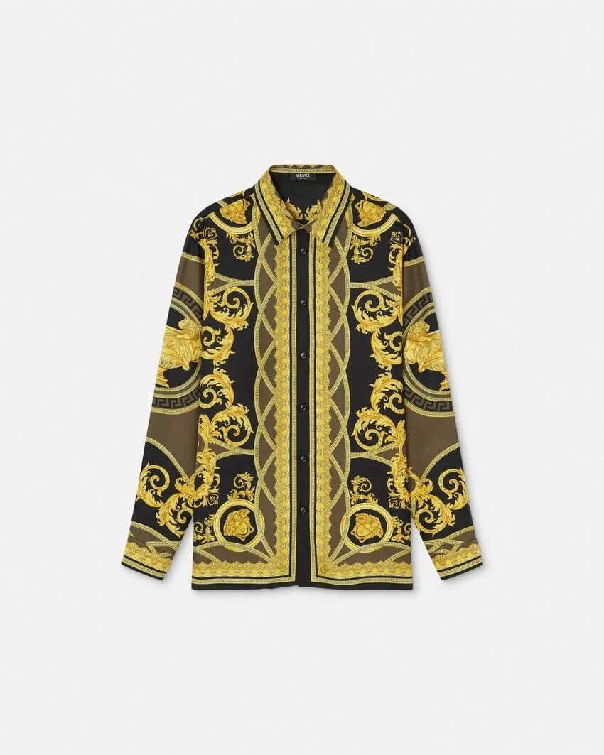 VERSACE  |Silk Long Sleeves Logos on the Sleeves Logo Luxury Shirts