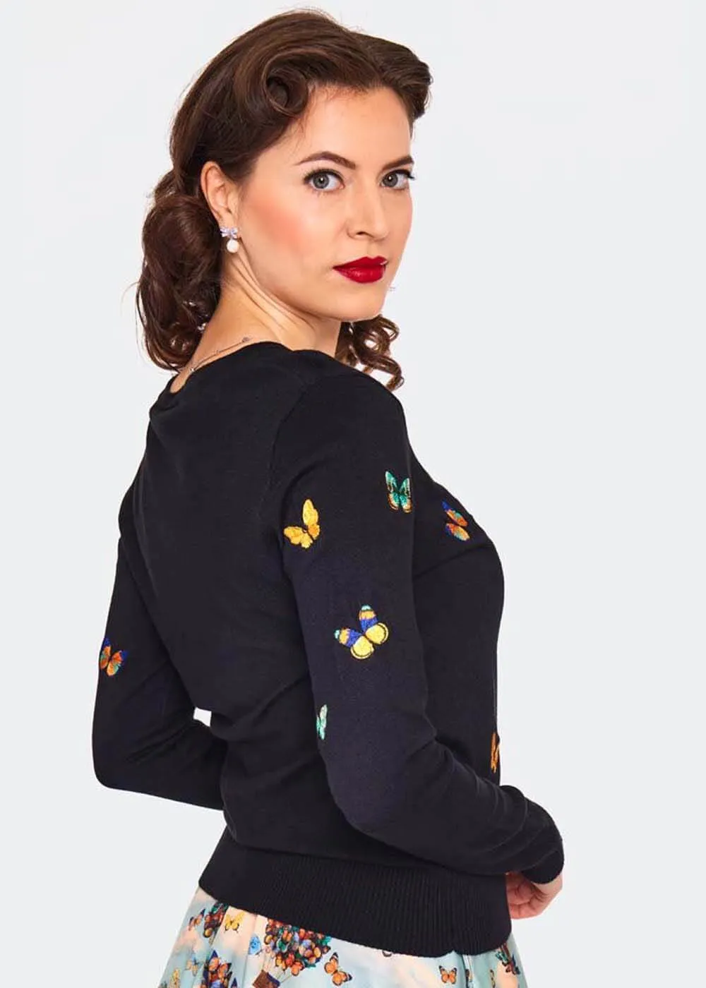 Voodoo Vixen Butterfly 40's Cardigan Black