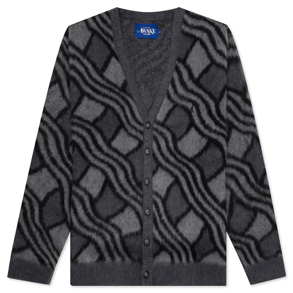 Wavy Jacquard Mohair Cardigan - Charcoal/Grey