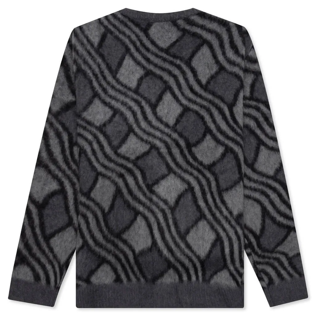 Wavy Jacquard Mohair Cardigan - Charcoal/Grey