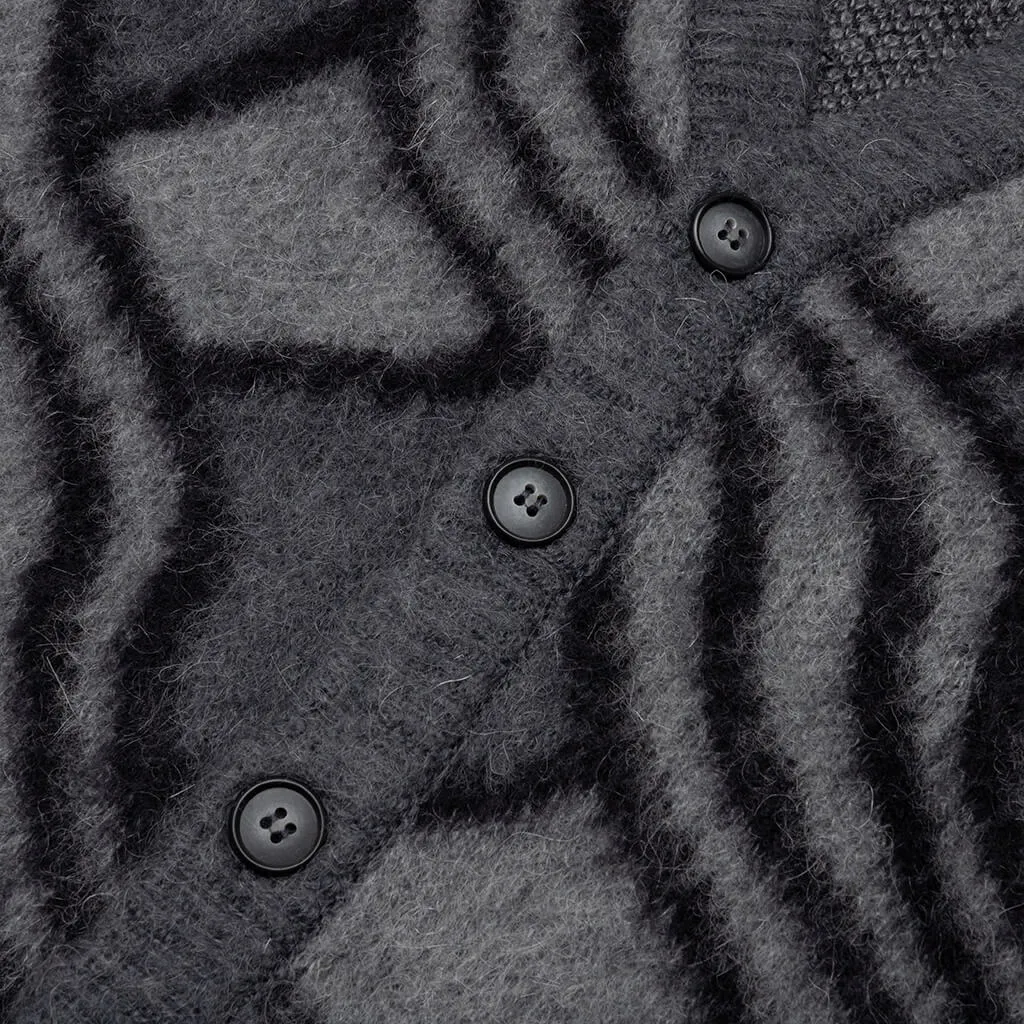 Wavy Jacquard Mohair Cardigan - Charcoal/Grey