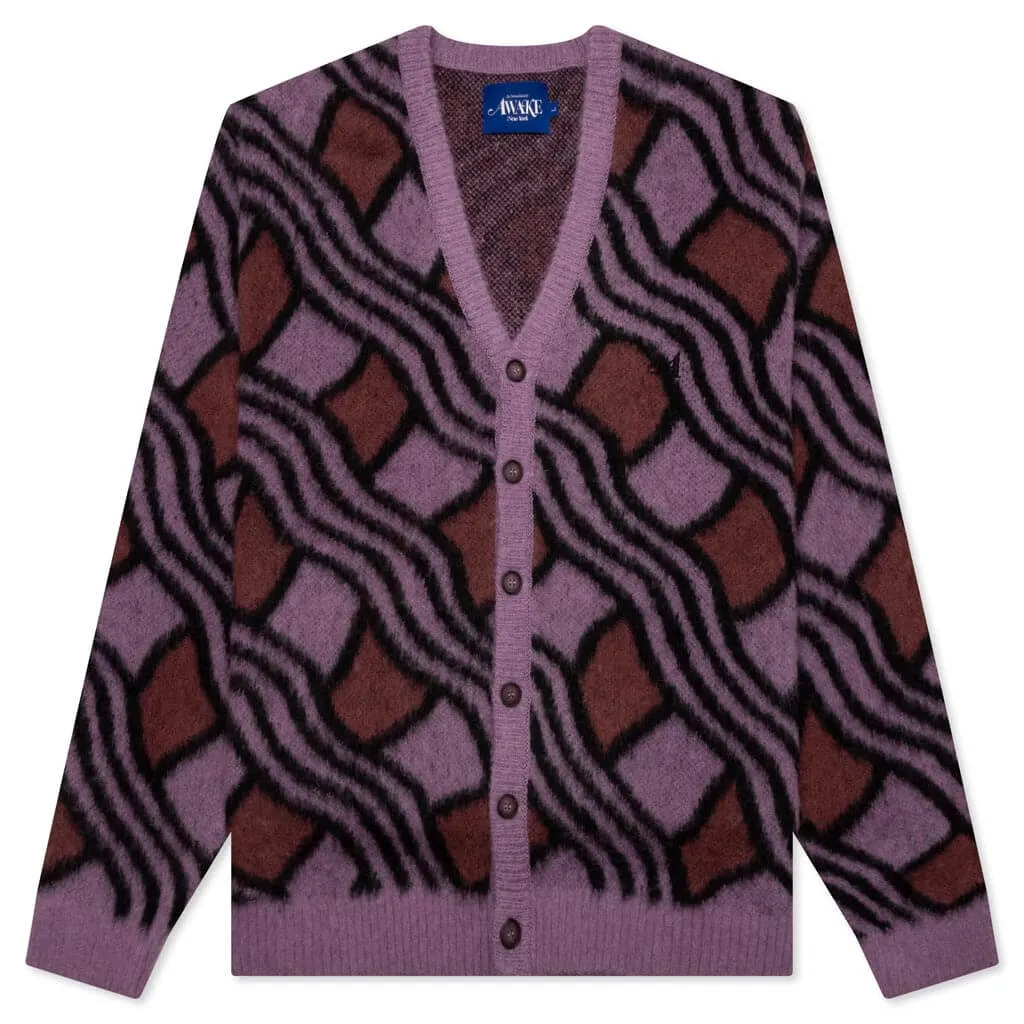 Wavy Jacquard Mohair Cardigan - Pink/Rust