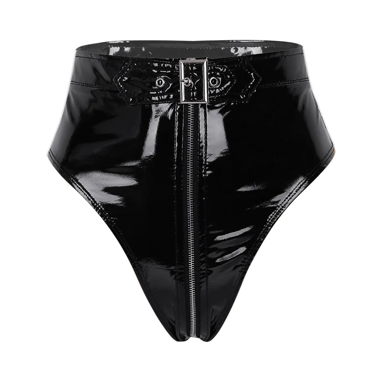 Wetlook Leather Booty Shorts High Waist Belted Zipper