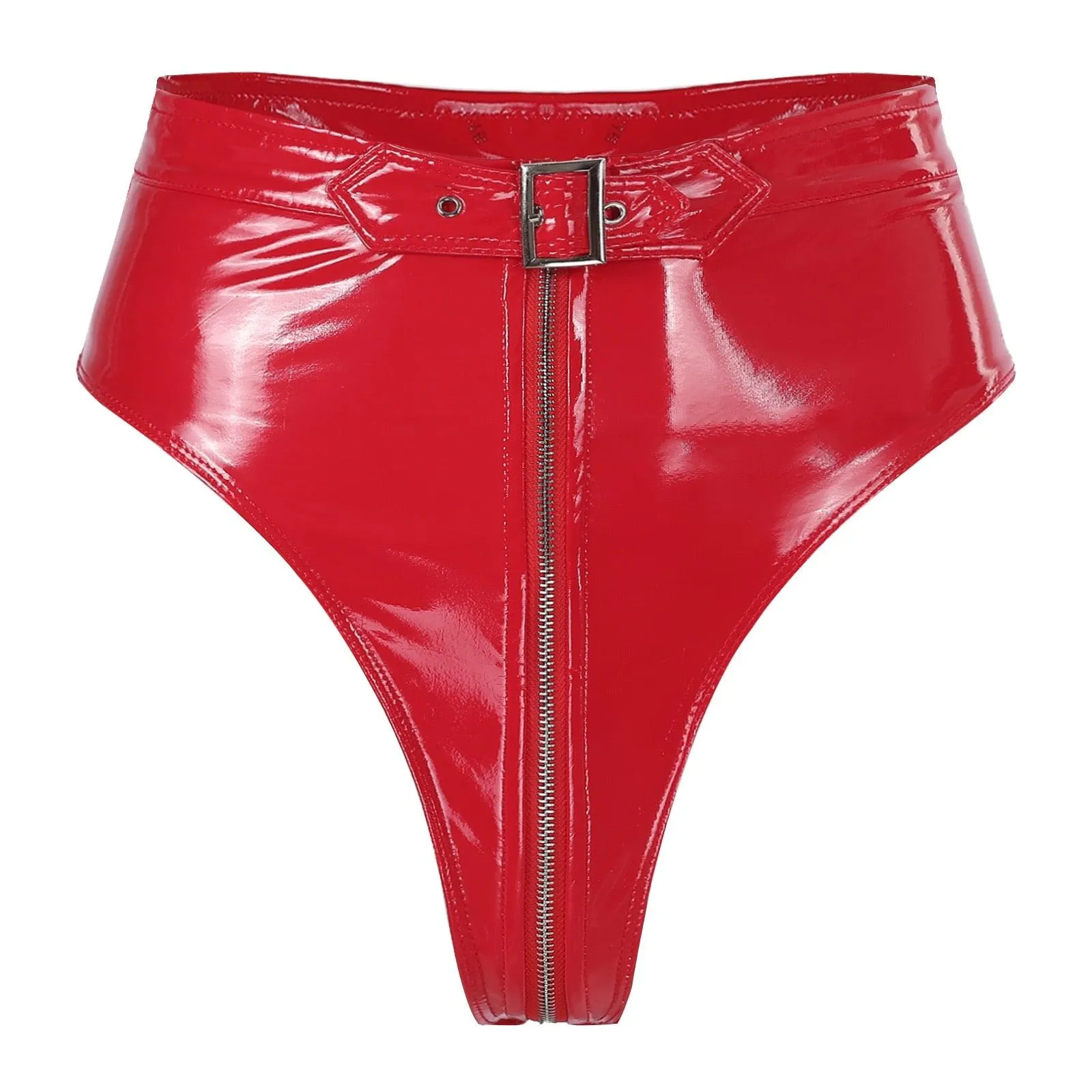 Wetlook Leather Booty Shorts High Waist Belted Zipper