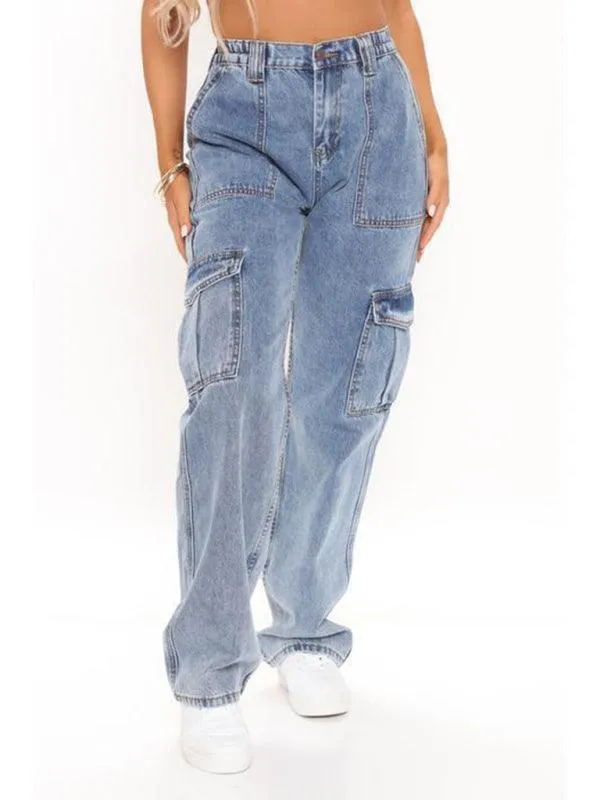 Women Wide Legs Cargo Jeans