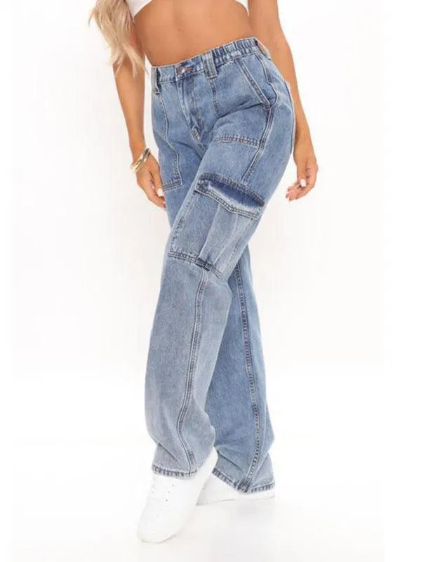 Women Wide Legs Cargo Jeans