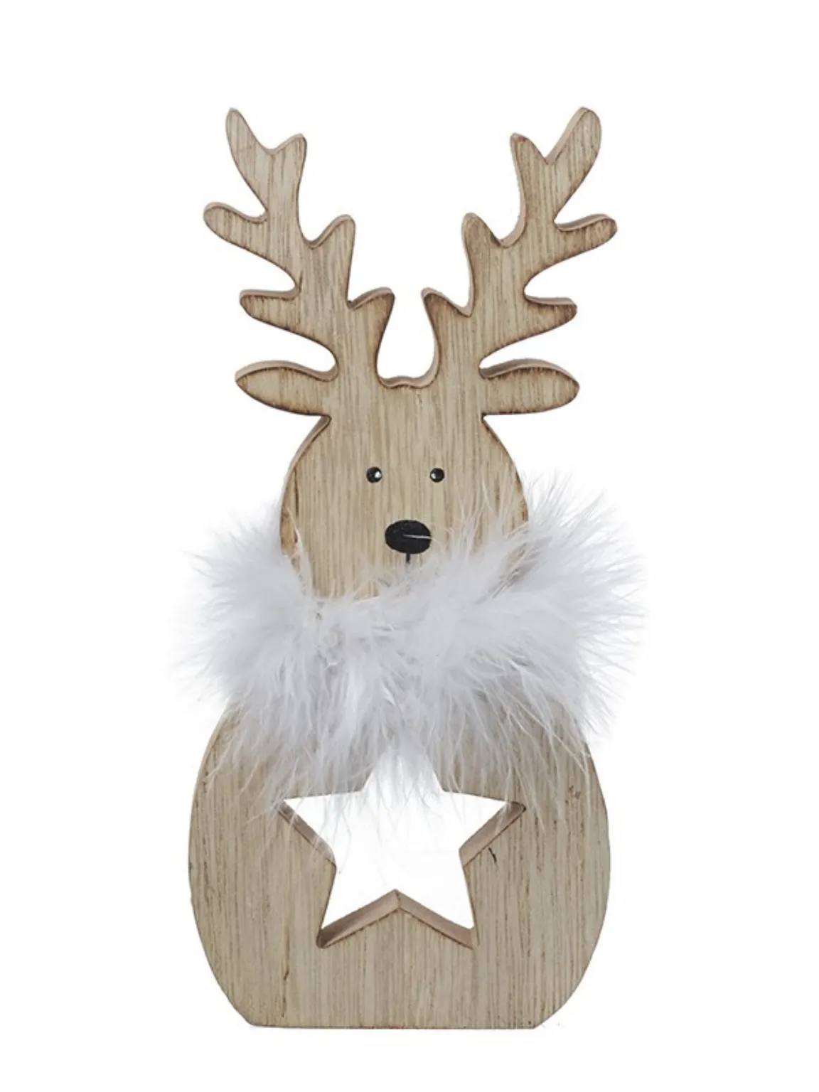 Wooden Reindeer With Fluffy Scarf