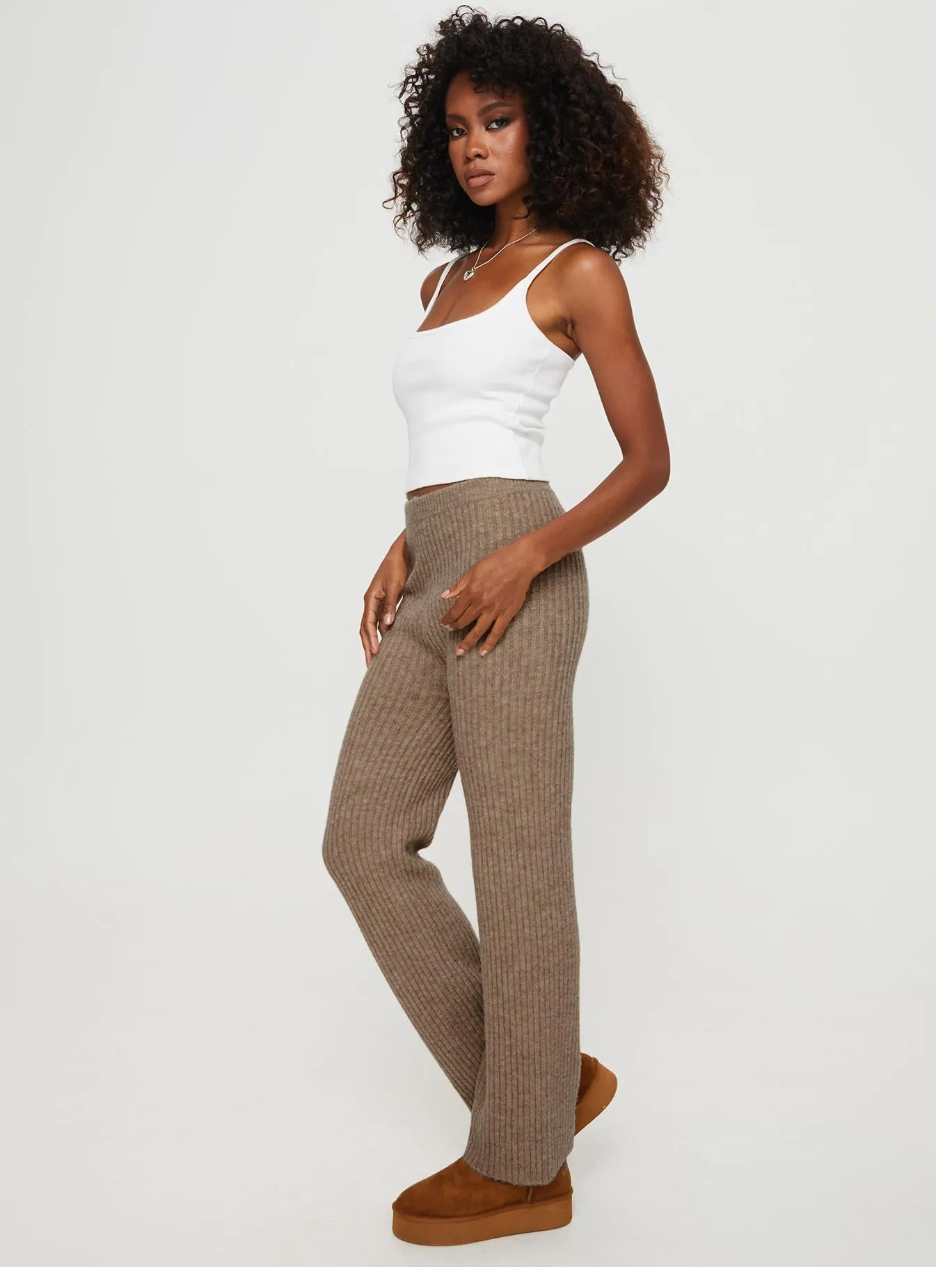 Yang Wide Leg Knit Pants Brown