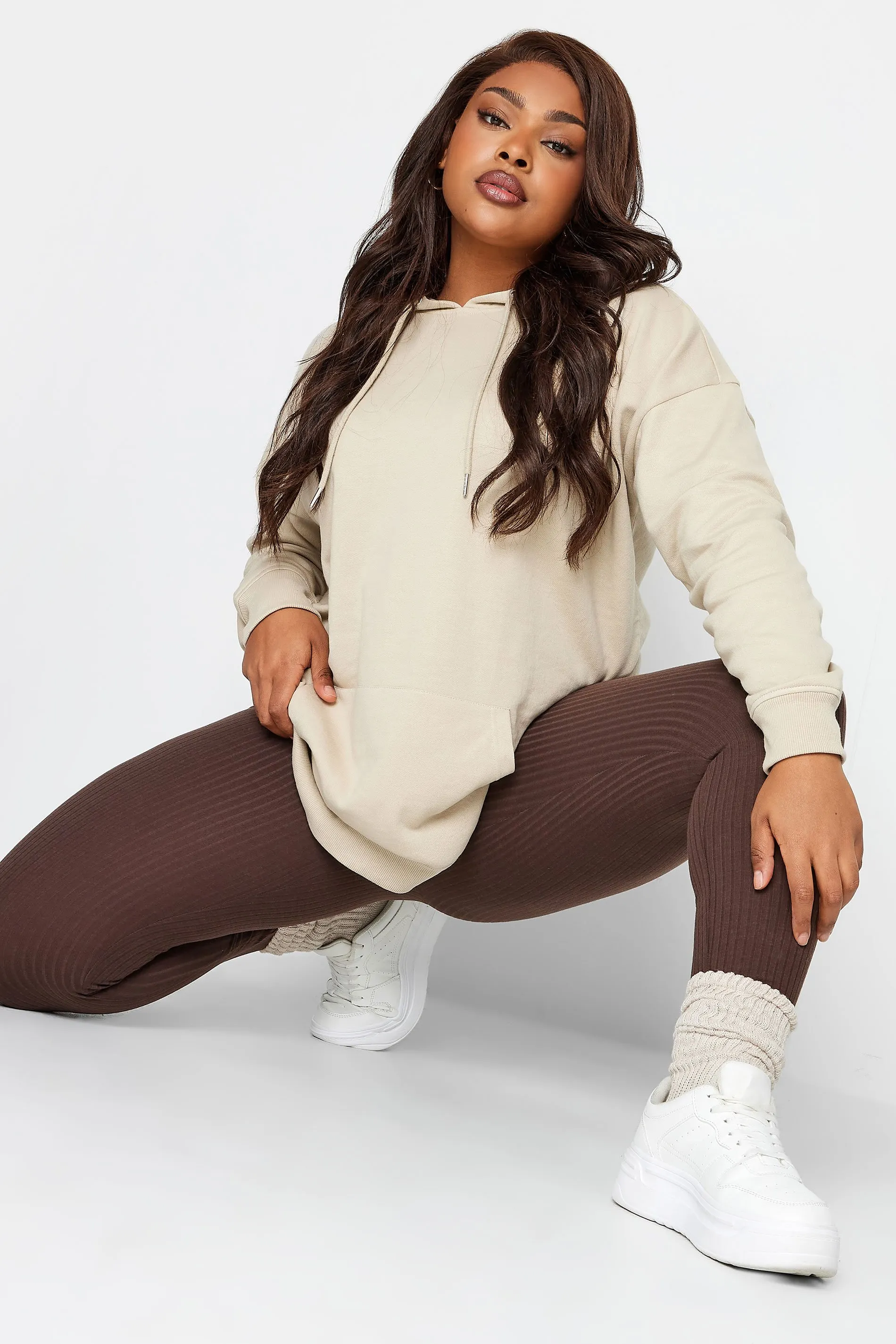 YOURS Curve Chocolate Brown Ribbed Leggings