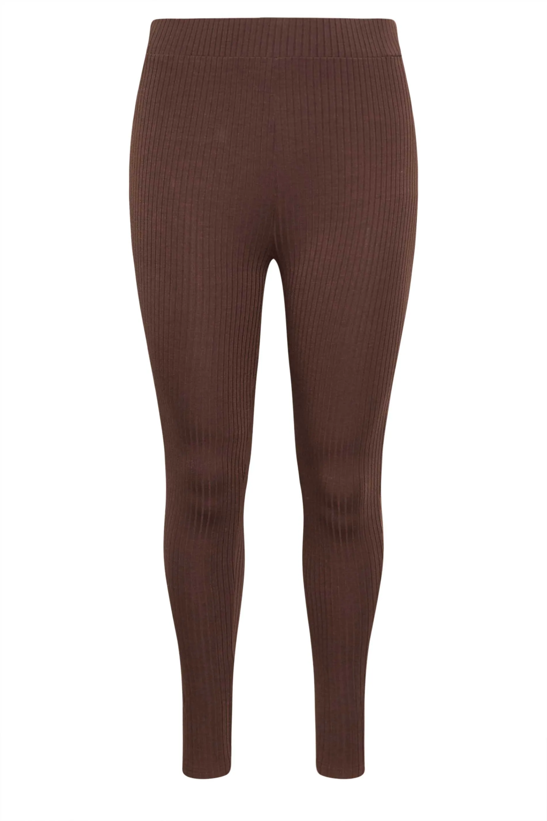 YOURS Curve Chocolate Brown Ribbed Leggings