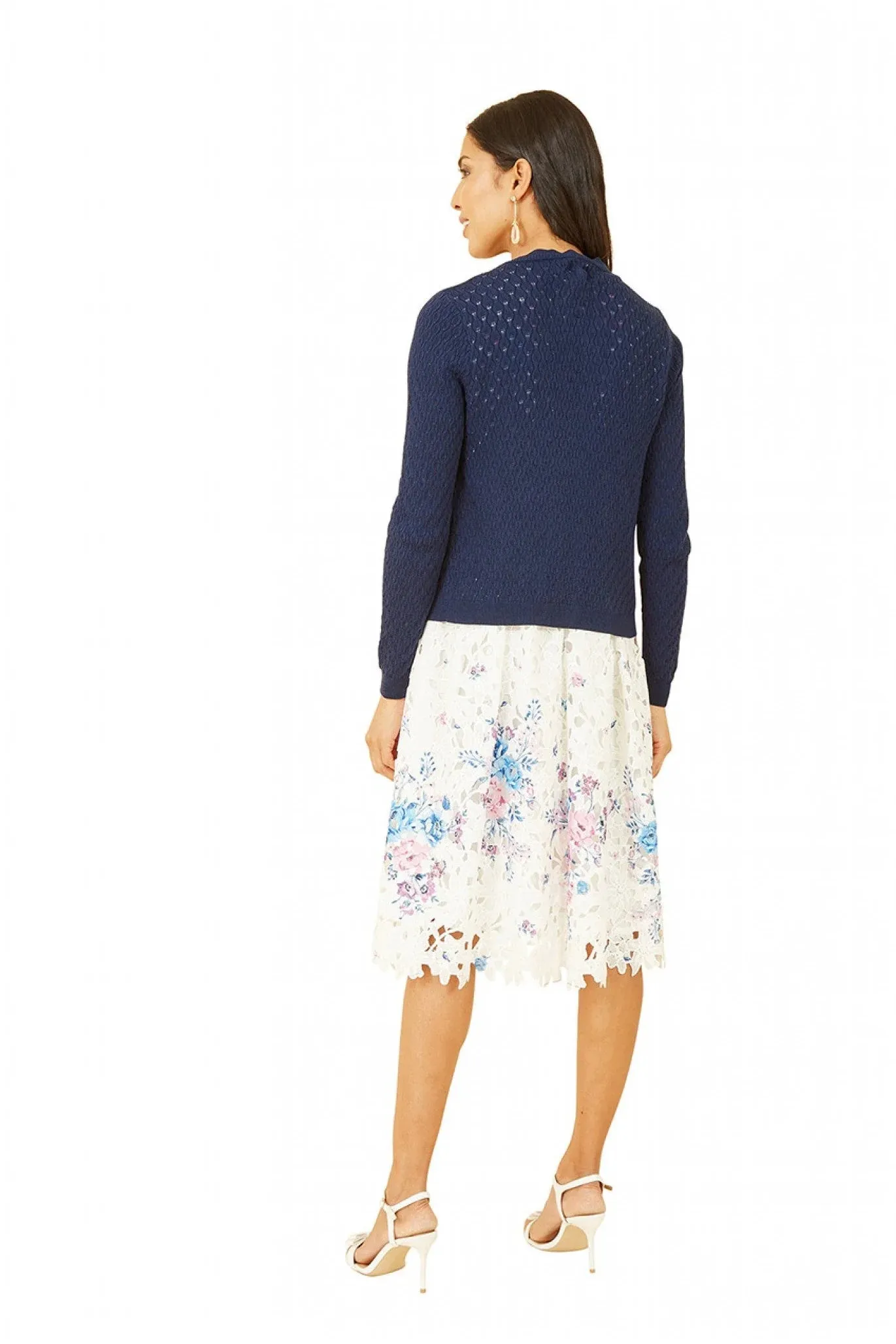 Yumi Navy Pointelle Stitch Cardigan