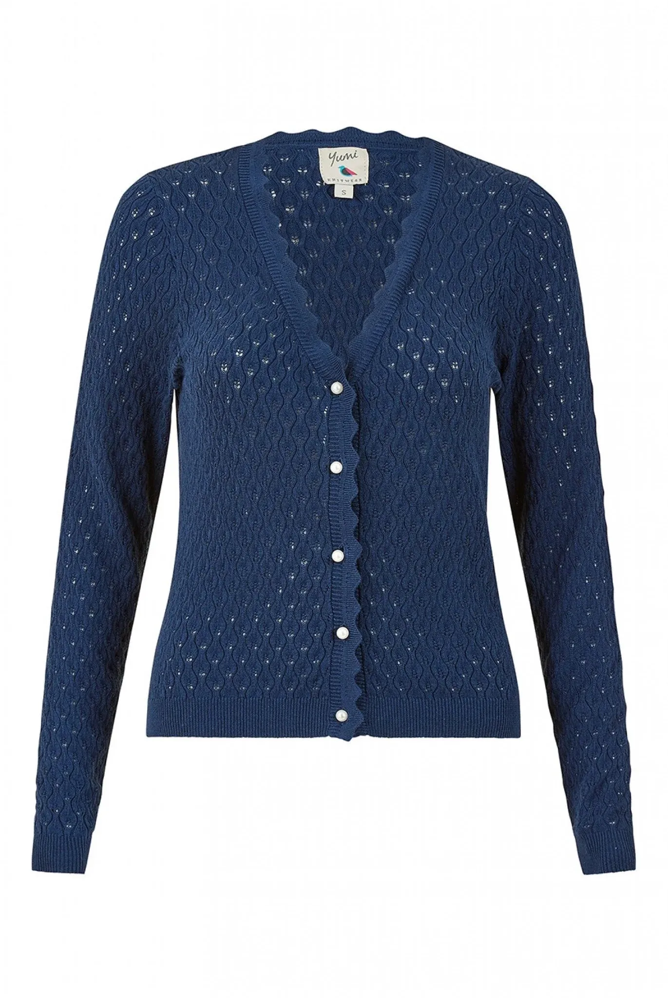 Yumi Navy Pointelle Stitch Cardigan