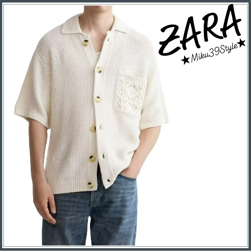 ZARA  |Plain Cotton Short Sleeves Shirts