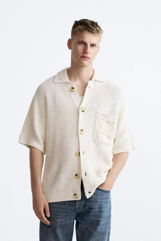 ZARA  |Plain Cotton Short Sleeves Shirts